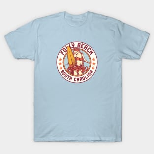 Vintage Surfing Badge for Folly Beach, South Carolina T-Shirt